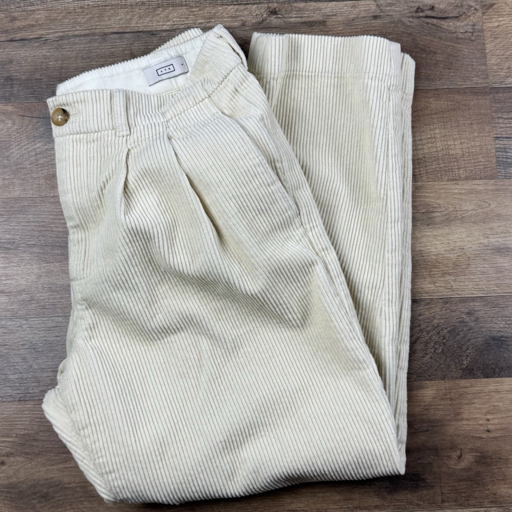 AYR Corduroy Metropolitan Pants Womens‎ Size 6 Cream Ivory Pleated